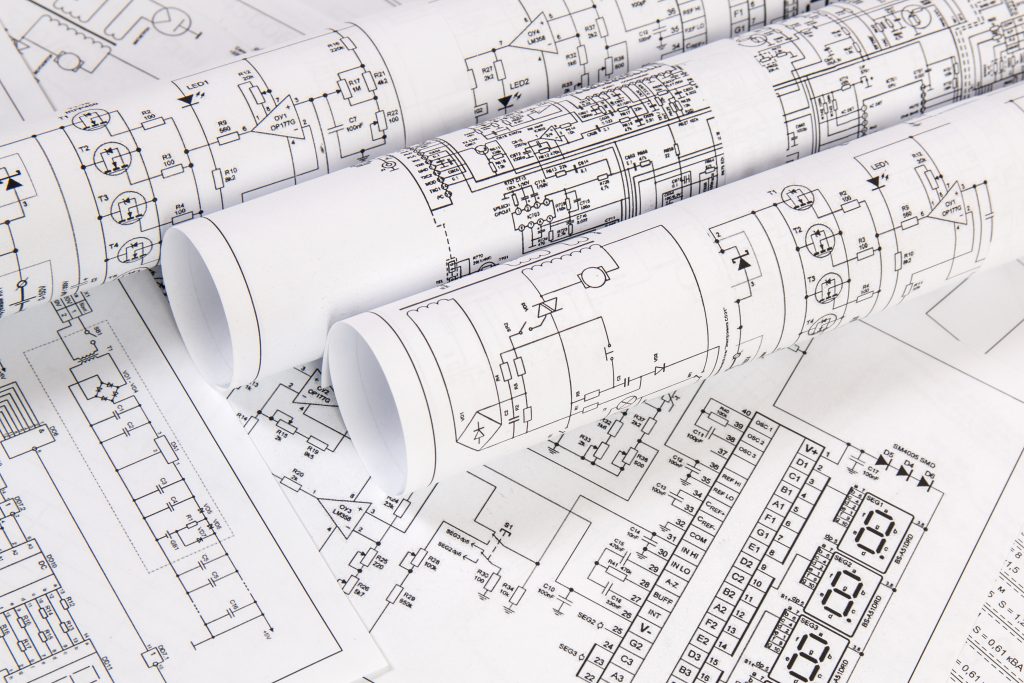 Electronics and engineering. printed drawings of electrical circ